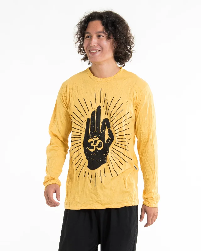 Unisex Hand of Om Long Sleeve Shirt in Yellow Elegant Draped Short Sleeve