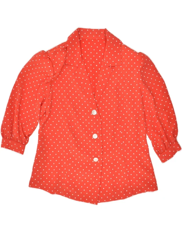 VINTAGE Womens Shirt Blouse UK 12 Medium Red Polka Dot Classic Short Sleeve Tunic