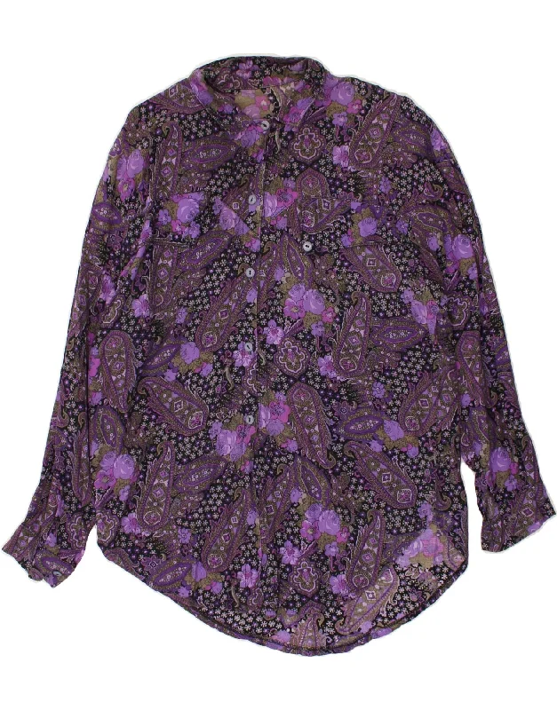 VINTAGE Womens Shirt UK 16 Large Purple Paisley Comfortable Fit Short Shirt