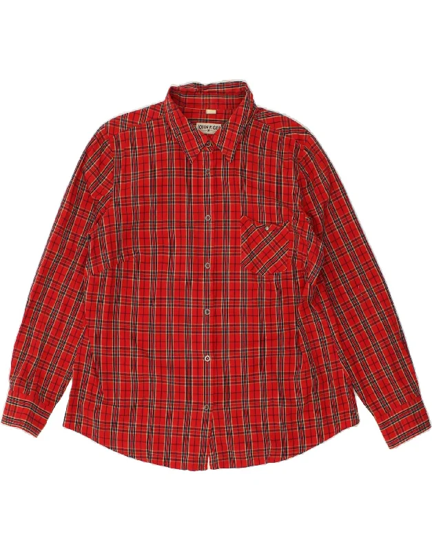 VINTAGE Womens Shirt UK 18 XL Red Check Cotton Chic Button-Up Short Shirt