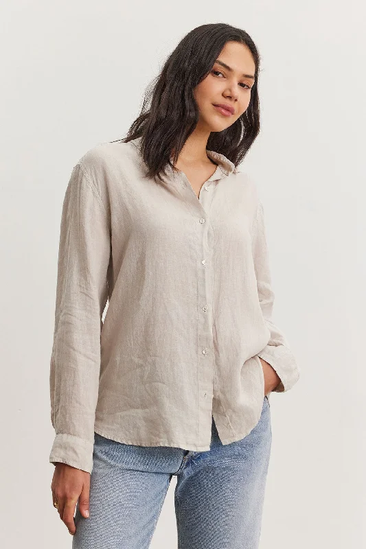 WILLOW LINEN BUTTON-UP SHIRT Comfortable Stretch Short Shirt