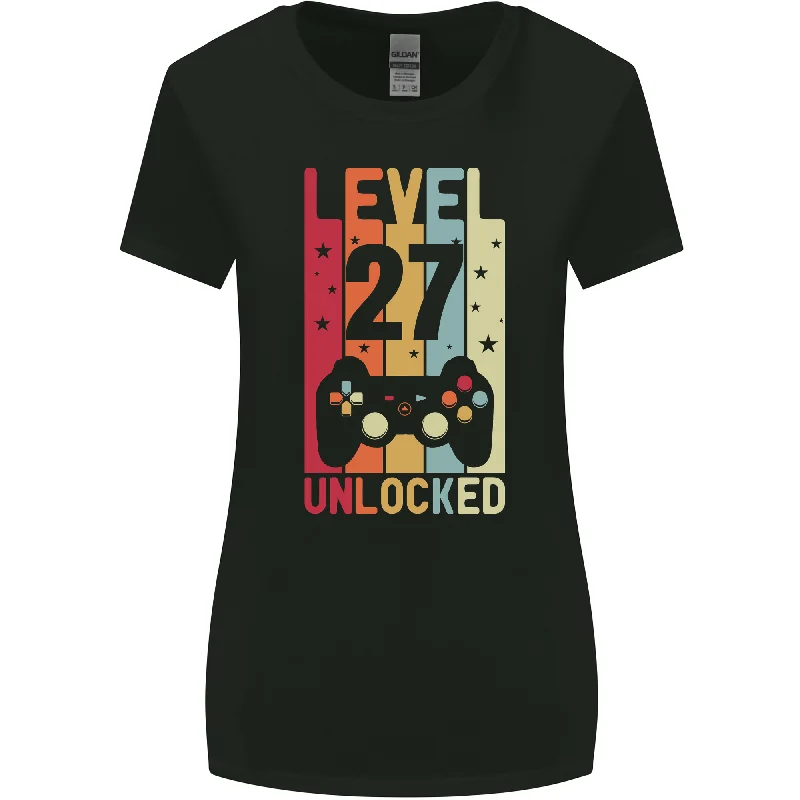 27th Birthday 27 Year Old Level Up Gaming Womens Wider Cut T-Shirt Graphic T-Shirt Round Neck Polyester