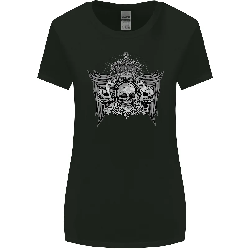 3 Skull Crown Womens Wider Cut T-Shirt Hooded Caped Shawl Collar