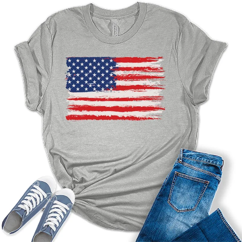 American Flag Shirts Short Sleeve Women Patriotic Shirt 4th of July Tee Tops Crewneck Summer T-Shirt Cozy Warm Stylish