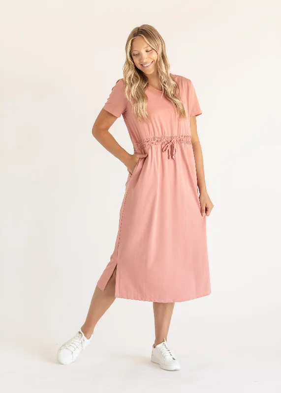 Ashley Short Sleeve Midi Dress Trendy Fit-and-Flare Midi Dress