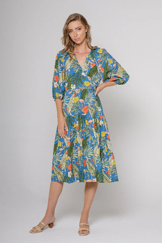 Print Wrap Midi Dress Chic Off-Shoulder Midi Dress