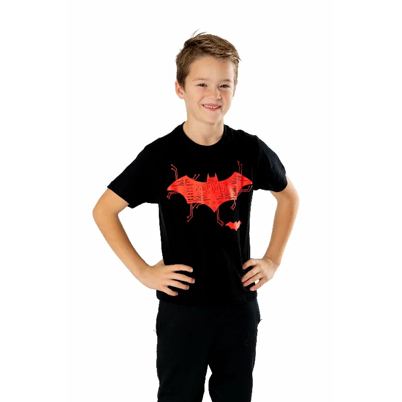 Batman Kids Black Tech Logo T-Shirt DC Spandex Blend Rayon Blend Denim Blend