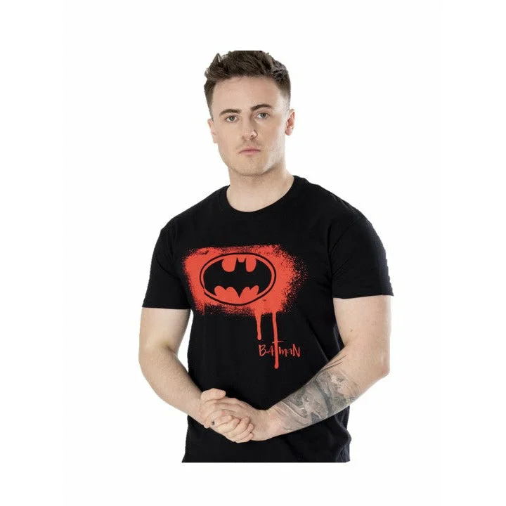 Batman Mens Black Spray Paint Unisex T-Shirt DC Adult Fleece Fabric Down Fabric Feather Fabric