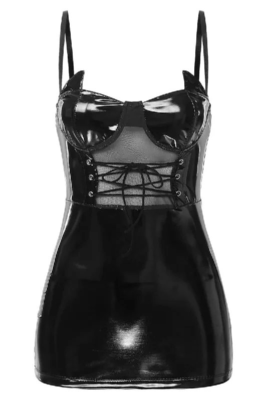 Black Latex Corset Mini Dress Casual Button-Up Mini Dress