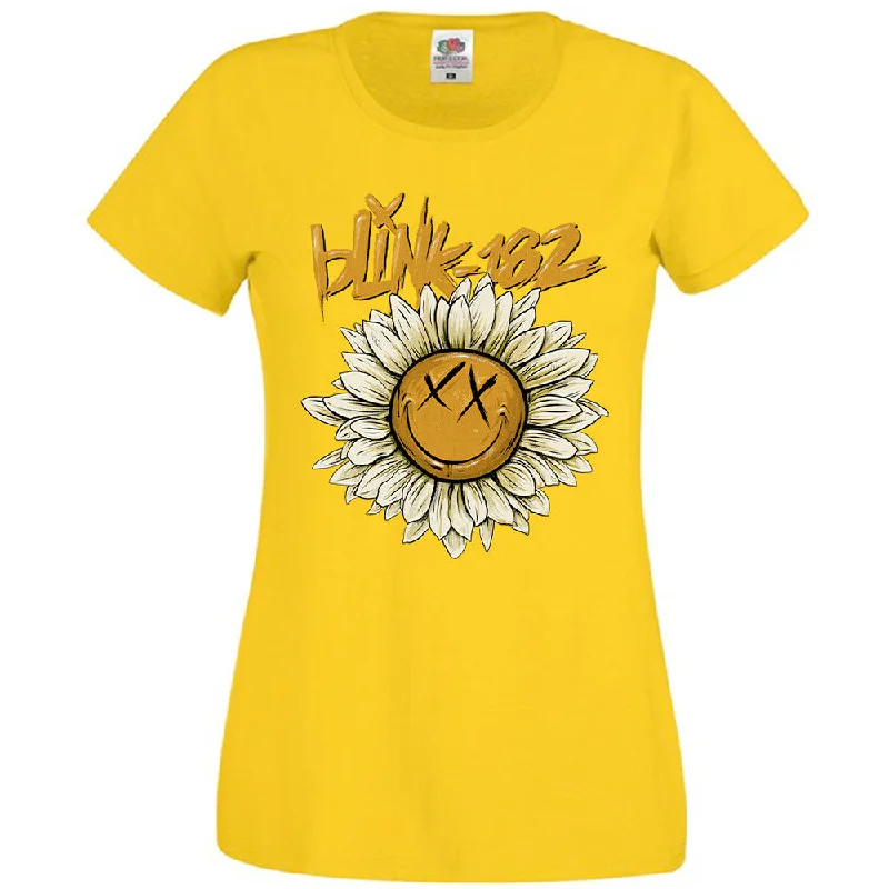 Blink-182 | Official Ladies Band T-Shirt | Sunflower Polka Dot Checkered Tartan