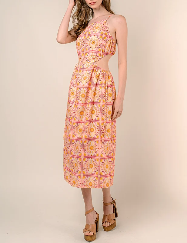 Bora Bora Sunshine Print Midi Dress Stylish High-Waisted Midi Dress