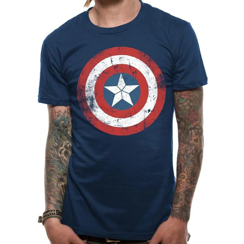 Captain America Shield Distressed T-Shirt Large Adult Fashionable Trendy Casual