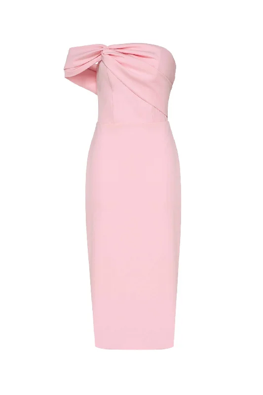 Pink Classy midi dress with open neckline Elegant Satin Button Midi Dress