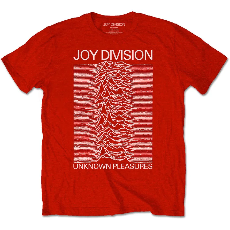 Joy Division | Official Band T-Shirt | Unknown Pleasures White On Red Collared Crew Neck Turtle Neck