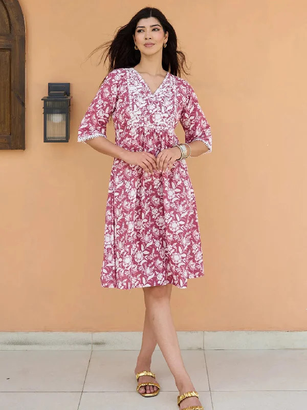 Coral Printed Cotton A-Line Midi Dress Stylish Wraparound Midi Dress