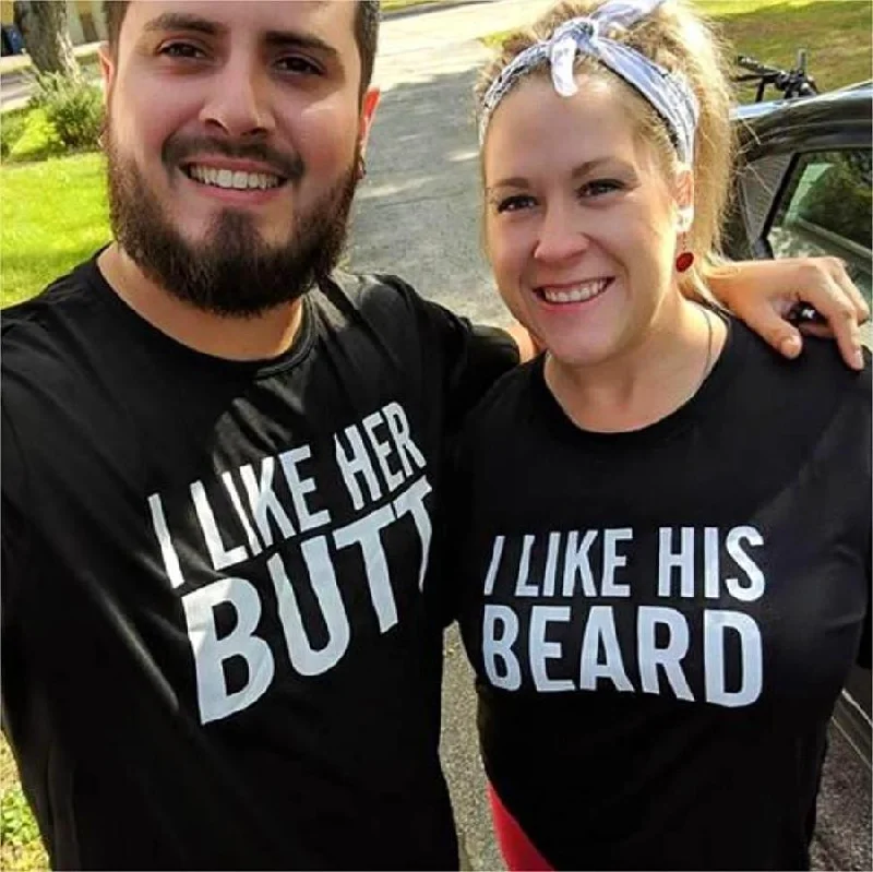 Couple Matching T-shirt Funny BEARD BUTT Seamless Knitted Crochet