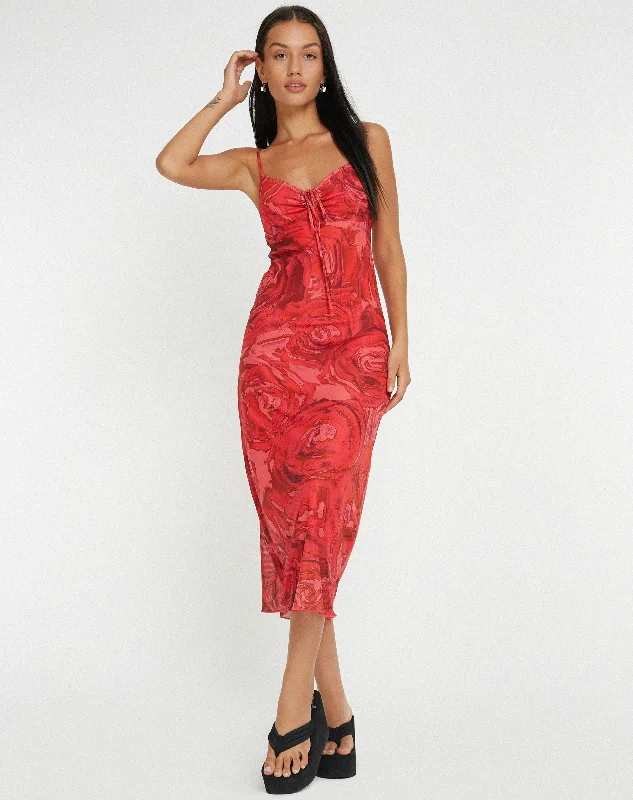 Coya Midi Dress in Rose Petal Red Fashionable A-Line Midi Dress