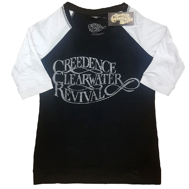 Creedence Clearwater Revival Ladies Raglan T-Shirt: Vintage Logo Iron Safe Non-Iron Wrinkle Free