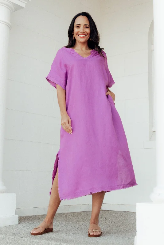 Darlene Purple Frayed Midi Dress Elegant Satin Button Midi Dress