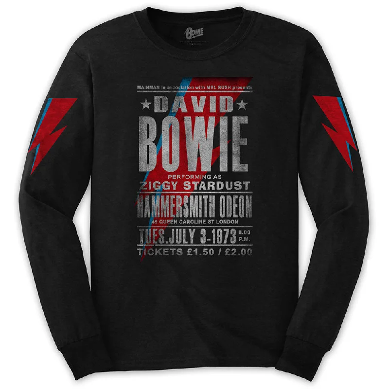 David Bowie Unisex Long Sleeved T-Shirt: Hammersmith Odeon (Arm Print) Ribbed T-Shirt High Neck Heavyweight