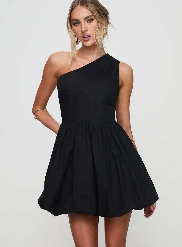 Debut Bubble Hem Mini Dress Black Comfortable Boho Mini Dress