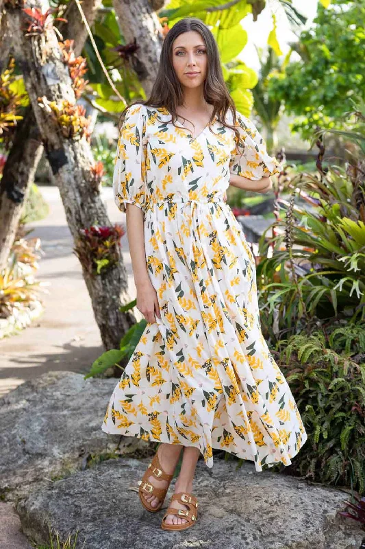 Dolly Midi Dress Yellow Khaki Stylish High-Waisted Midi Dress