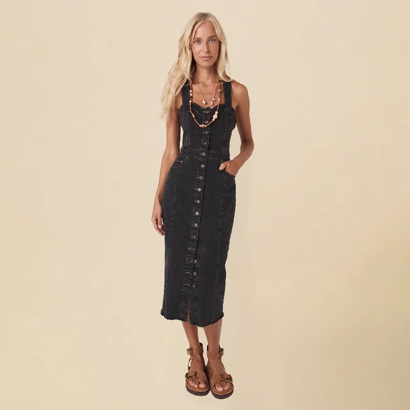 Eve Denim Sweetheart Midi Dress Fashionable Casual Midi Dress