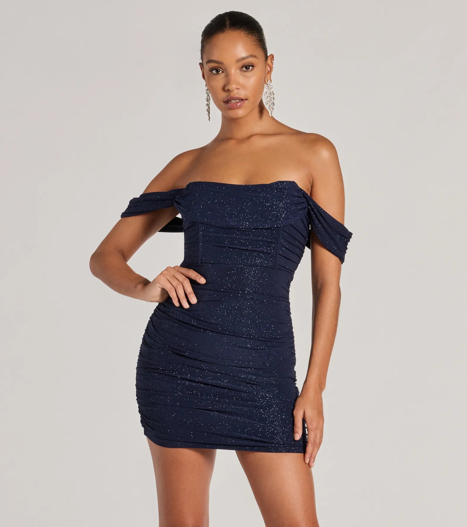 Glimmer Babe Glitter Off-The-Shoulder Mini Dress Comfortable One-Shoulder Mini Dress