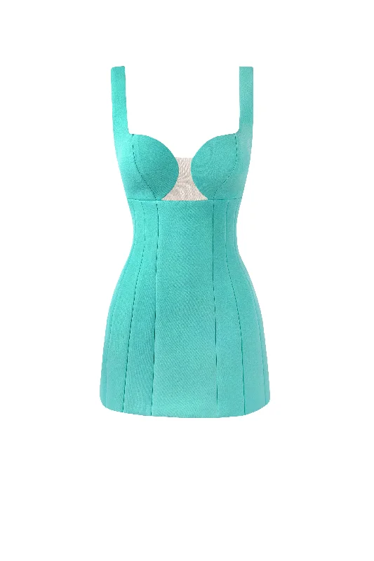 Glossy ultra mini dress in mint green with cutouts Casual Mini Dress with Pockets