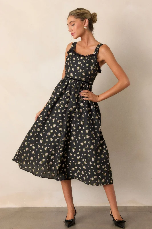 Going Out Again Black Floral Midi Dress Fashionable Wide Leg Midi Dress