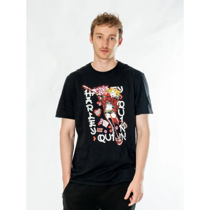 Harley Quinn Black Adult Anime Good Night T-Shirt DC V-Neck T-Shirt Long Sleeve Cotton