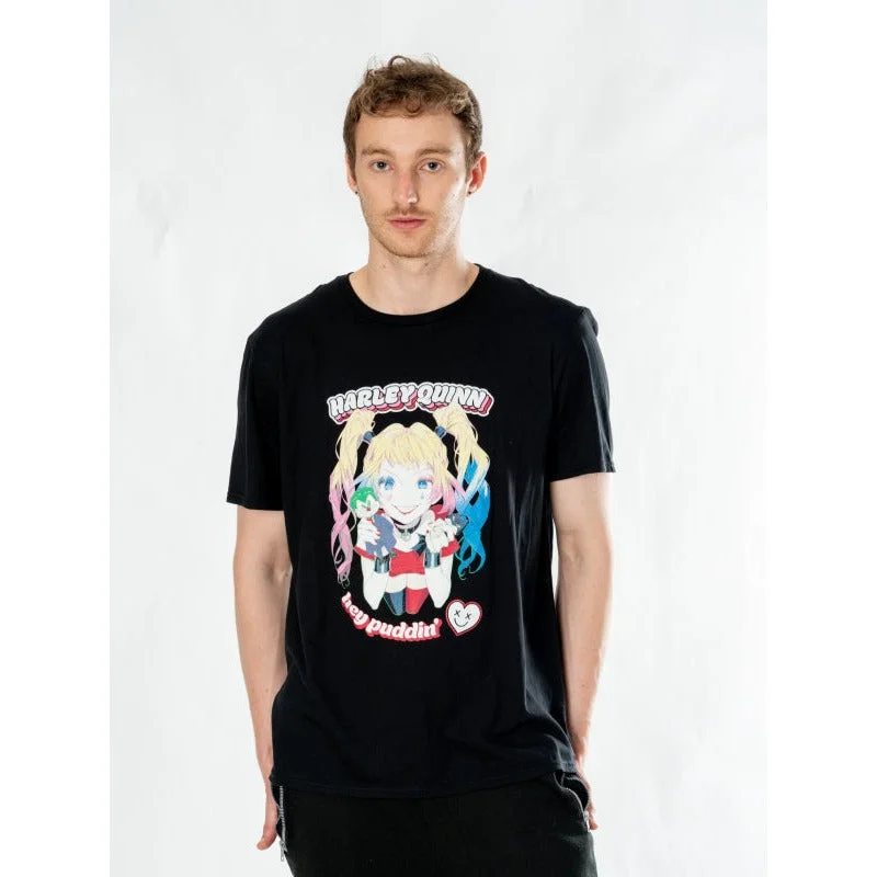 Harley Quinn Black Adult Anime Puddin T-Shirt DC Hooded Caped Shawl Collar