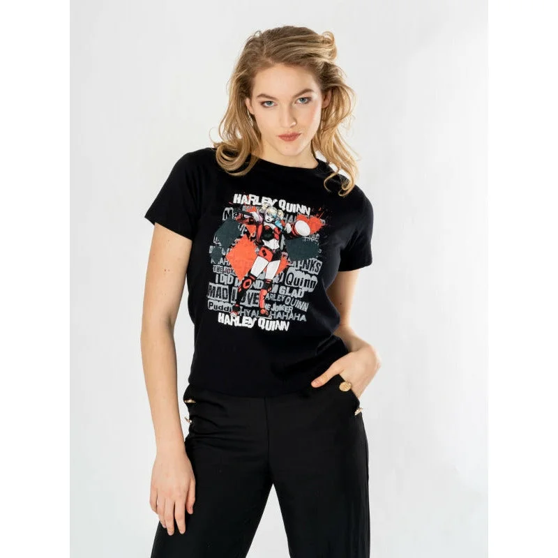 Harley Quinn Black Graffiti Unisex T-Shirt DC Adult Satin Fabric Silk Fabric Chiffon Fabric