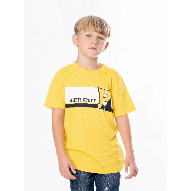 Hufflepuff Kids Track & Field T-Shirt Yellow Harry Potter Collared T-Shirt Boat Neck A-Line