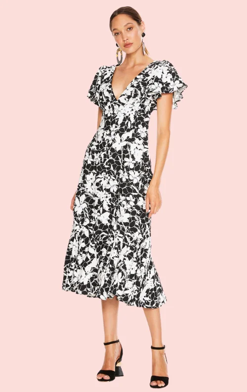 Idol Midi Dress - Black Print Fashionable Polka Dot Midi Dress