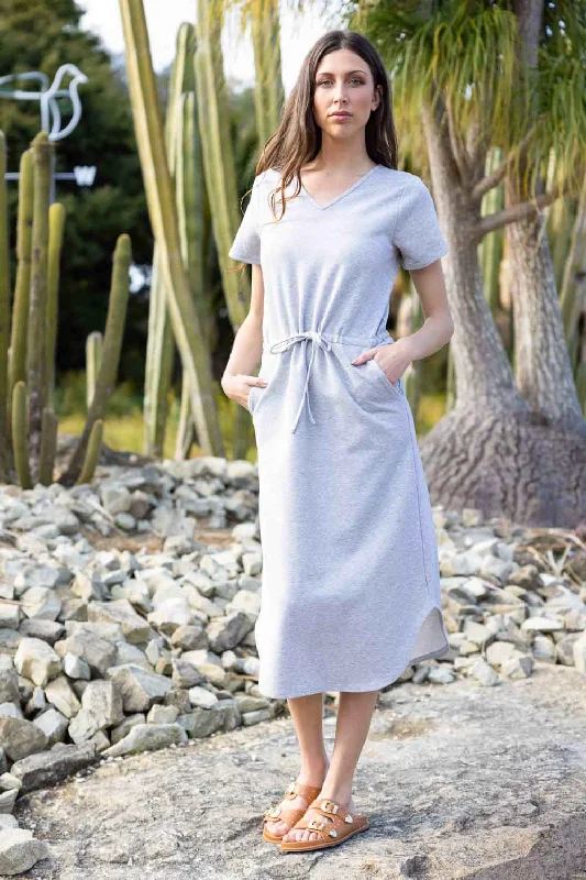 Imogen Midi Dress Grey Stylish Button-Down Midi Dress