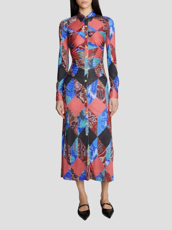 Ines Printed Midi Dress Trendy Ruffled Sleeve Midi Dress