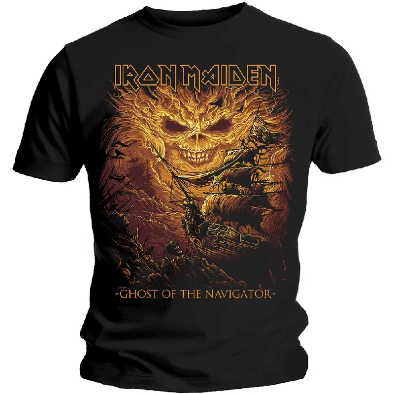 Iron Maiden | Official Band T-Shirt | Ghost of the Navigator Print Jacquard Patchwork