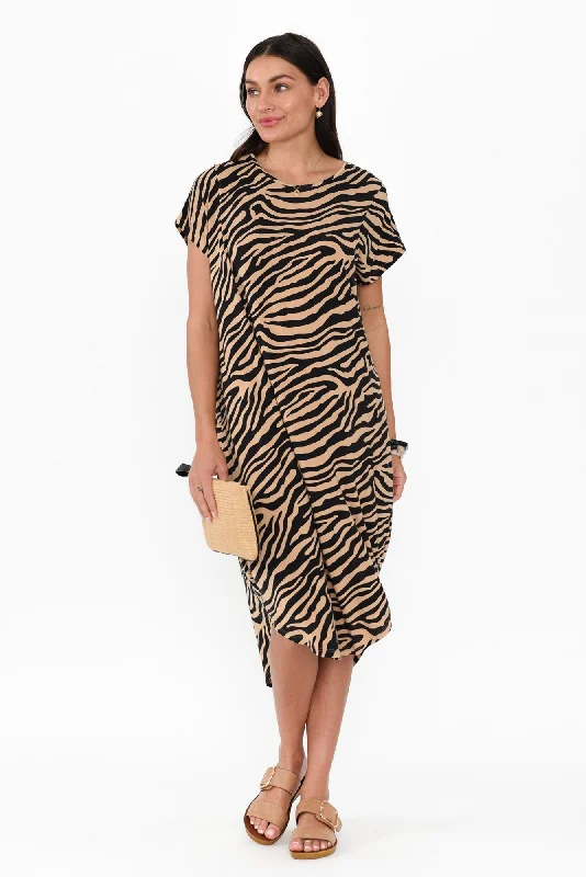 Ivy Tan Zebra Micro Modal Midi Dress Stylish Animal Print Midi Dress