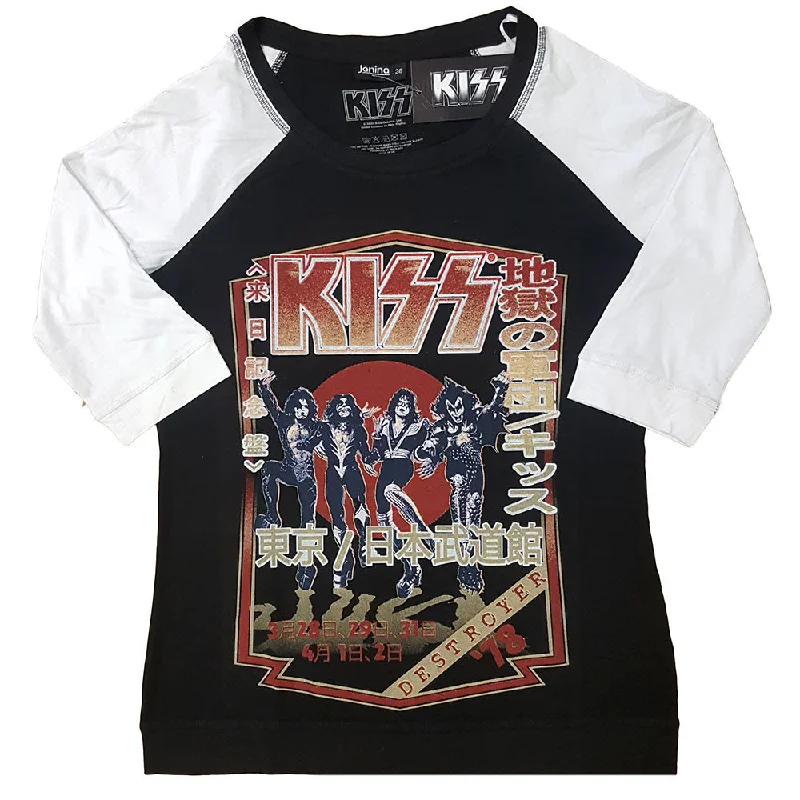 KISS Ladies Raglan T-Shirt: Destroyer Tour '78 Faux Fur Fabric Real Fur Fabric Shearling Fabric