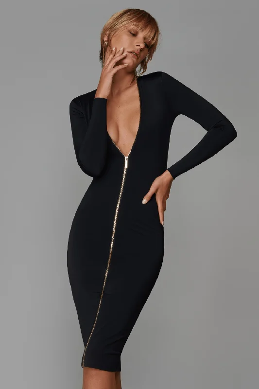 Le Vestiaire Stretch Jersey Midi Dress with Zip Stylish High-Waisted Midi Dress