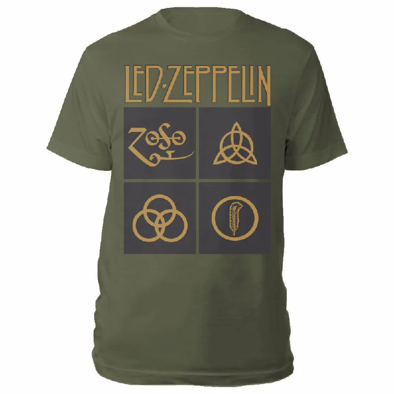 Led Zeppelin | Official Band T-Shirt | Gold Symbols in Black Square Front Pockets Side Pockets Patch Pockets