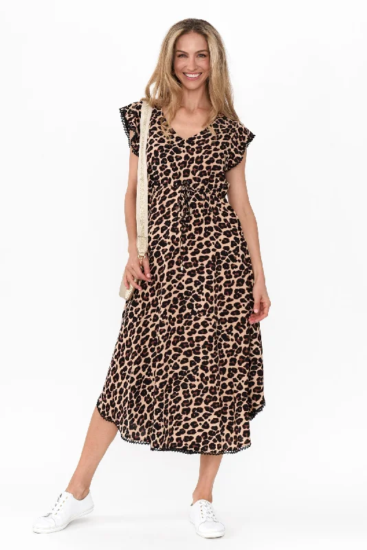 Libby Brown Leopard Midi Dress Cozy Ribbed Knit Midi Dress