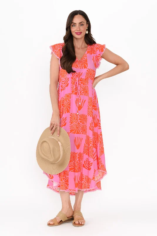 Libby Pink Ripple Midi Dress Chic Bohemian Midi Dress