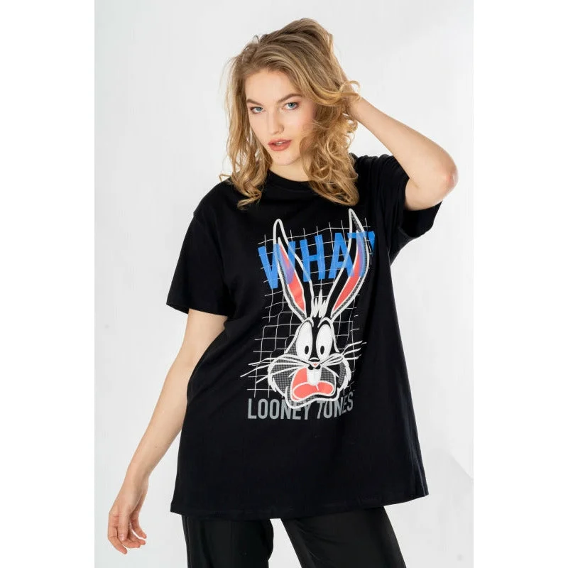 Looney Tunes Womens Oversized Bugs Unisex T-Shirt Adult Welt Pockets Slit Pockets