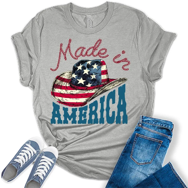 Made In America Cowboy Graphic Tees For Women Houndstooth Herringbone Solid