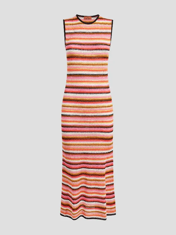 Striped Crochet-Knit Midi Dress Elegant Satin Slip Midi Dress