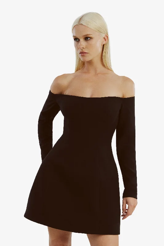 Nadene Hourglass Mini Dress - Black Cozy Cotton Mini Dress