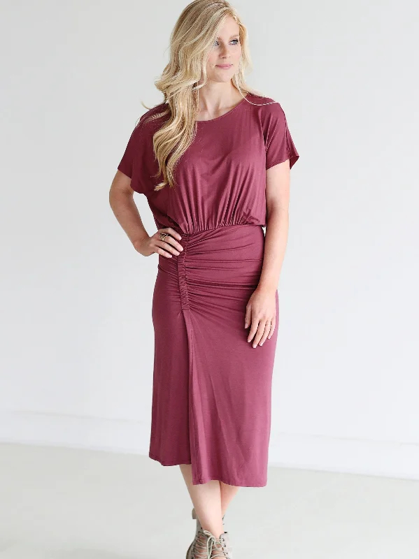 Nocturne DLMN Ruched Side Midi Dress Stylish Pleated Skirt Midi Dress