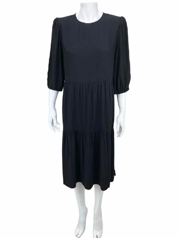 Nordstrom Charles Henry, Women's Tiered Midi Dress, Black, Size M Comfortable Draped Midi Dress